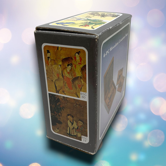 Vintage NEW Wooden 6 Coaster Set Morning Glory Floral Wooden Box Holder NOS - Picture 5 of 6